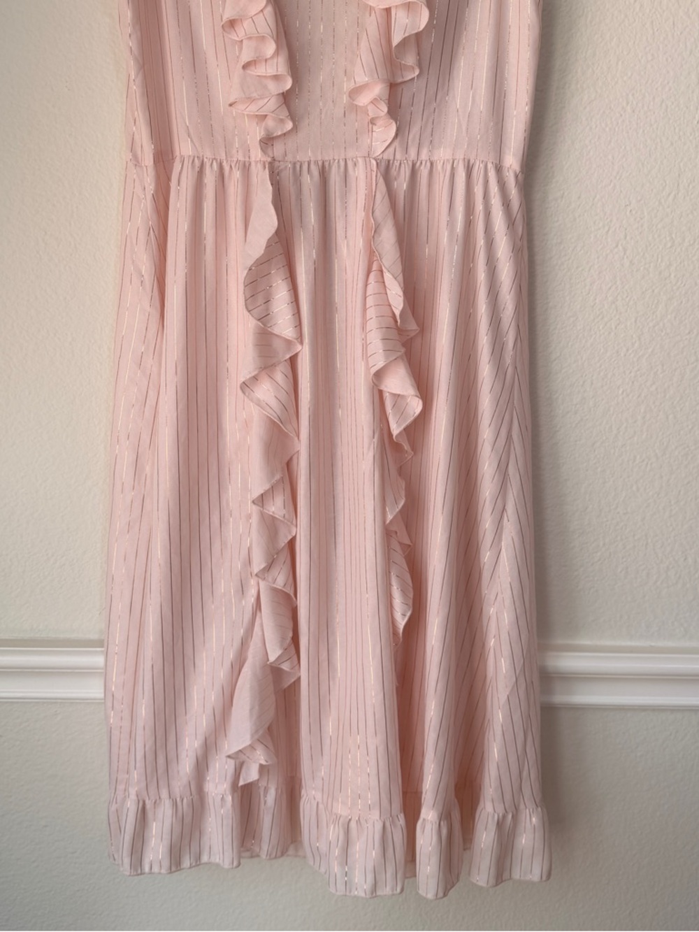 Victoria’s Secret Blush Pink Sheer Ruffle Robe Stripe Tie Front Coquette Fairy S - Picture 10 of 15